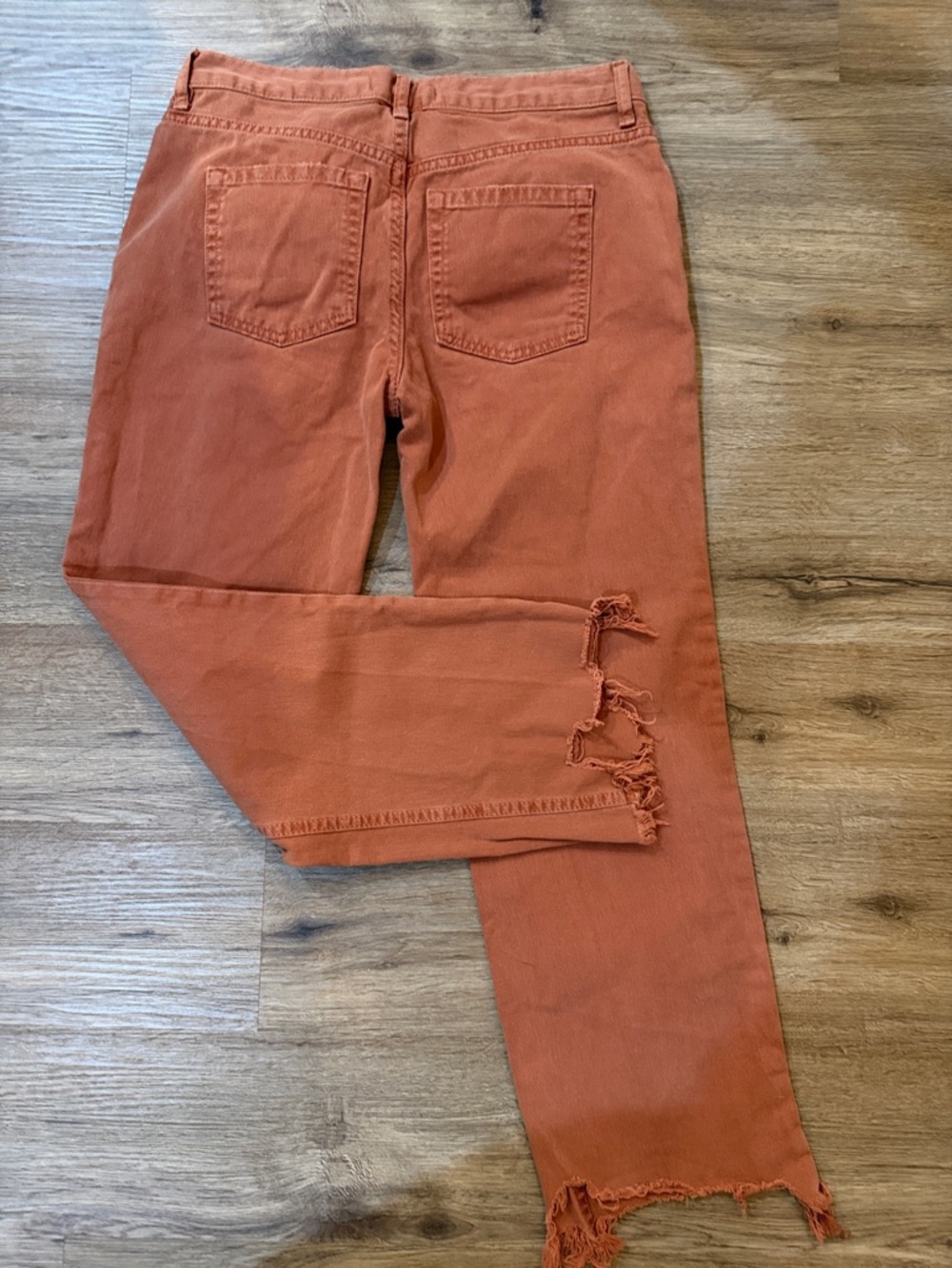 Free People Burnt Orange High-Rise Straight Jeans with Frayed Hem - Picture 4 of 4
